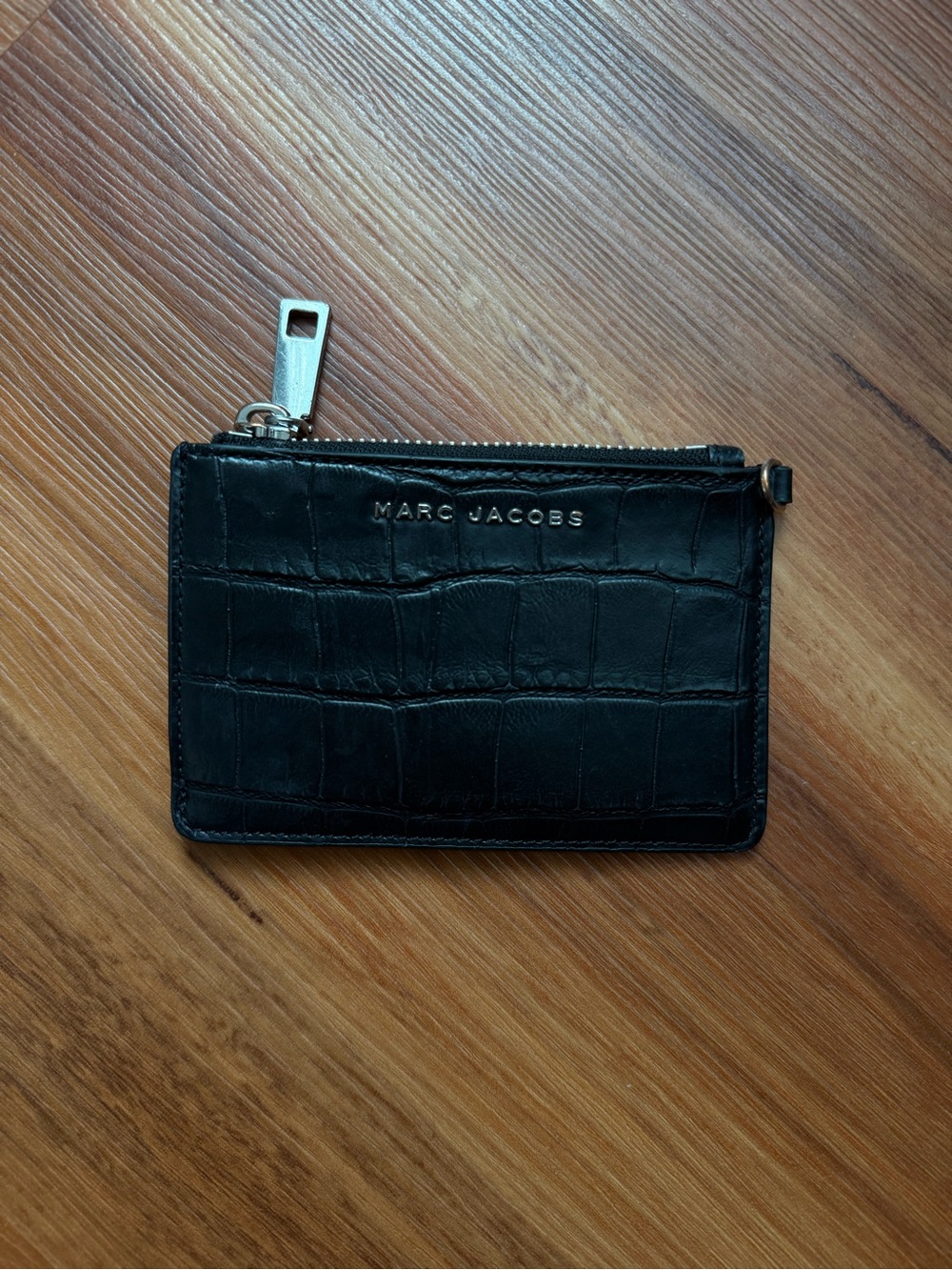 Marc Jacobs Black Croc-Embossed Leather Zip Card Pouch